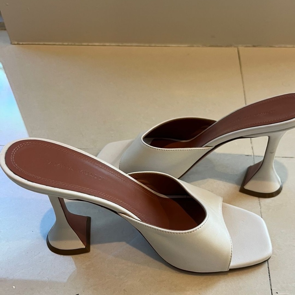 Amina Muaddi White Slip-On Heeled Mules - Picture 3 of 4